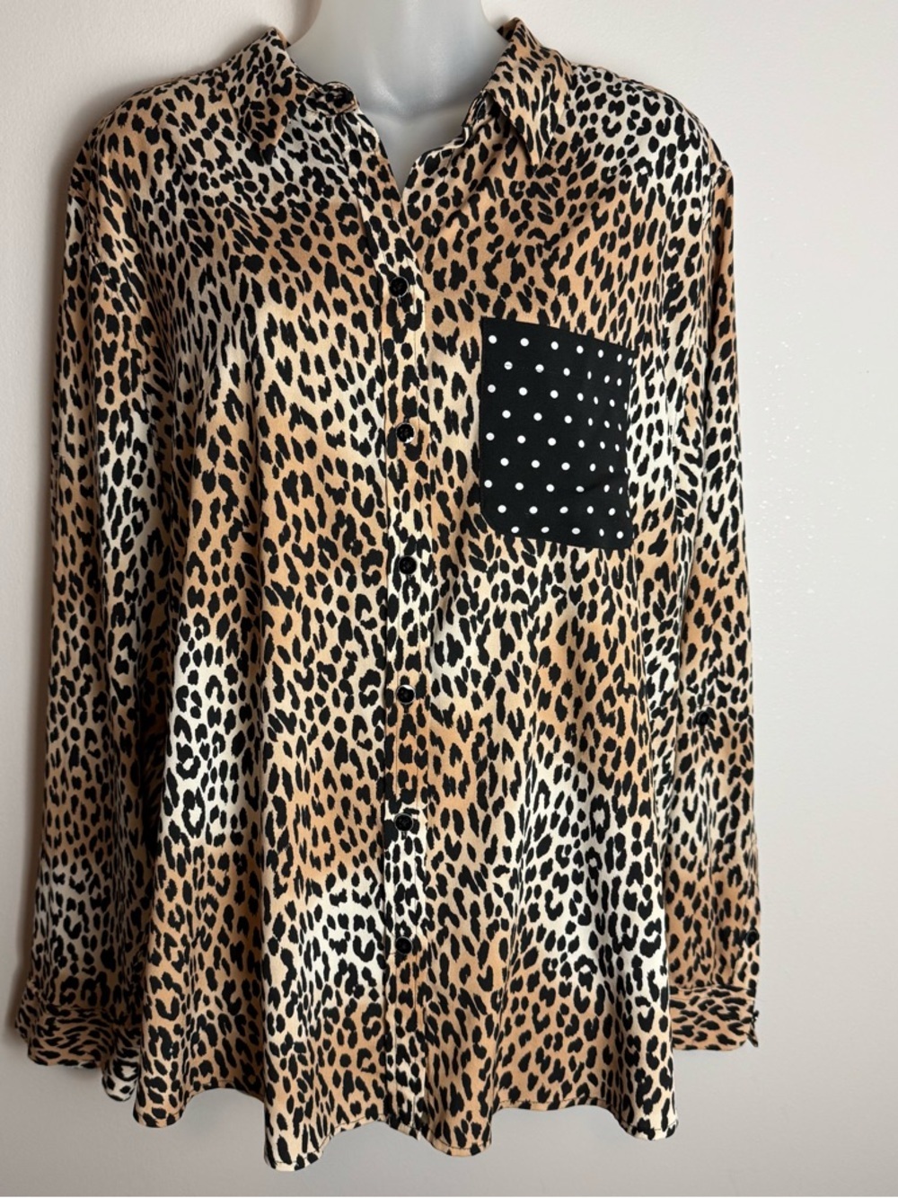 Chico's Mixed Print Leopard Polka Dot Patterned Button Down Blouse Size XXL